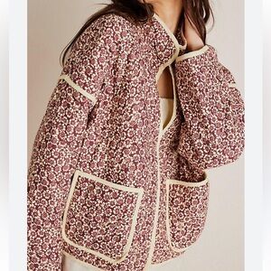 Free People Chloe Floral Jacket in Maroon Combo